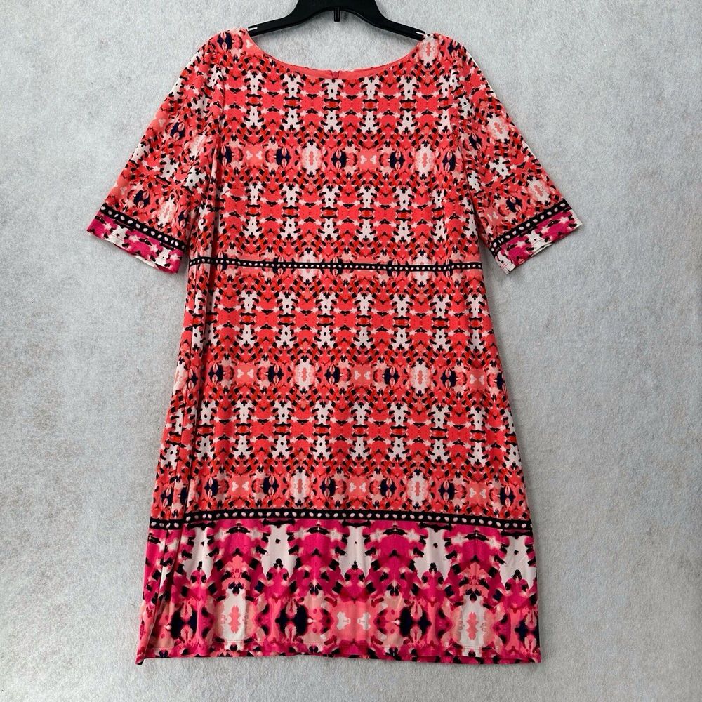 Eliza J Ikat Print Shift Dress Women's Size 16 Pink Orange Pattern Lined Stretch